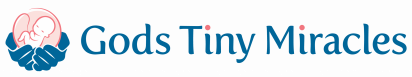 Gods Tiny Miracles logo with large hands holding baby in womb